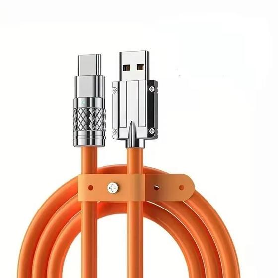 Imagem de Cabo Usb C Tipo C Turbo Metal Silicone 120W 5A Flexivel