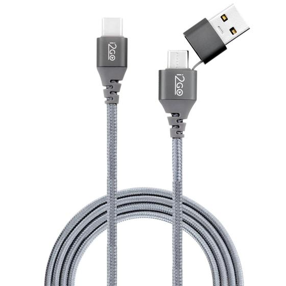 Imagem de Cabo USB-C + USB-C Com Adaptador USB-A I2GO 2 Metros Nylon