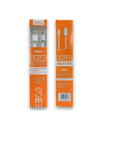 Imagem de Cabo Usb Cabo Rápido Kaidi 3 Metros Micro Usb-V8 KD-330M