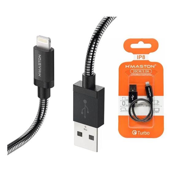 Imagem de Cabo Usb Celular Tipo C / V8 / Iphone Lightning Curto Pequeno 20 Cm Turbo 3a Reforçado