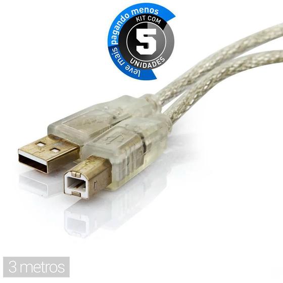 Imagem de Cabo Usb Impressora Ab - 3 Metros - Kit 5