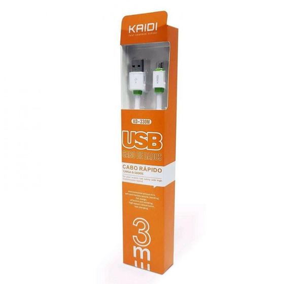 Imagem de Cabo Usb Kaidi 3Metros 2a Micro Usb Branco - KD-330M