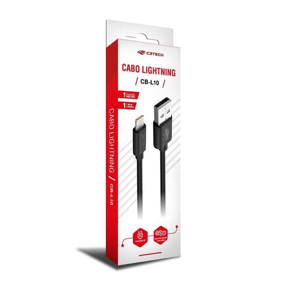 Imagem de Cabo USB-Lightning 1Metro 2Ampers CB-L10BK C3Tech Recarregue mais rapido