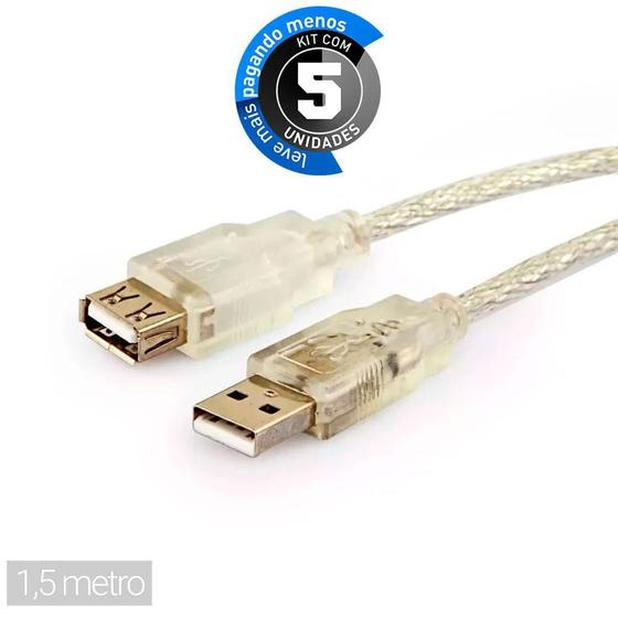 Imagem de Cabo Usb Macho Femea - 1,5 Metro - Kit Com 5