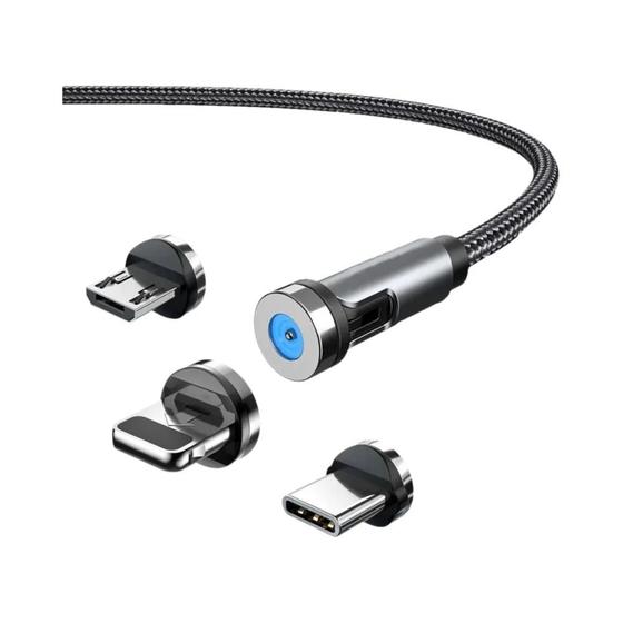 Imagem de Cabo USB Magnético Giratório 3 em 1 - Carga Rápida 540° para Xiaomi, Huawei e Samsung