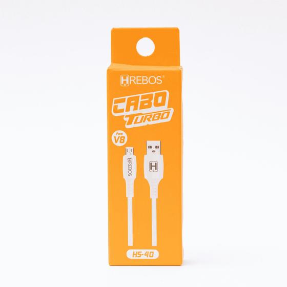 Imagem de Cabo USB Para Micro USB V8 1 Metro Turbo Branco Hrebos HS-40