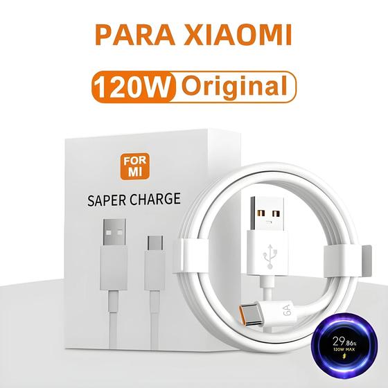 Imagem de Cabo USB Tipo C 120W PD3.0 de Carregamento Rápido para Xiaomi Mi 11/10 Pro/Poco/Redmi Note/K30s