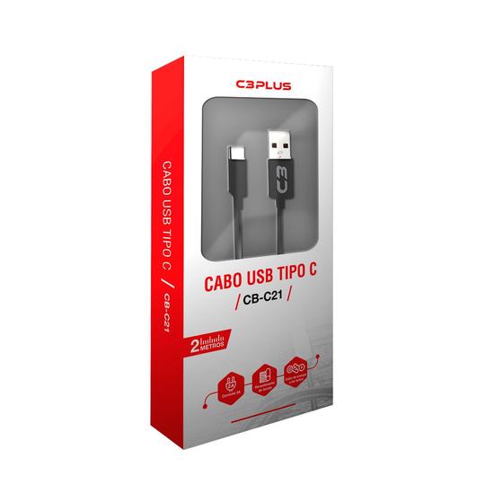 Imagem de Cabo USB Tipo C 3.1 Trançado Tecido Resistente Rápido 2 Metros C3 plus CB-C21 2A