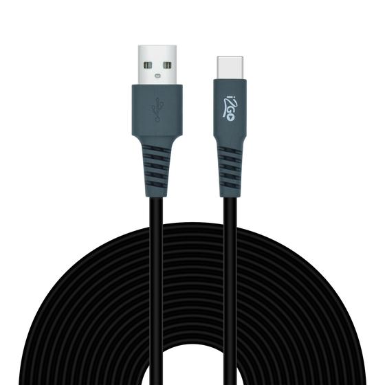 Imagem de Cabo USB Tipo-C 3 Metros Carregamento rápido até 2,4 Amps Cor Preto i2Go Plus