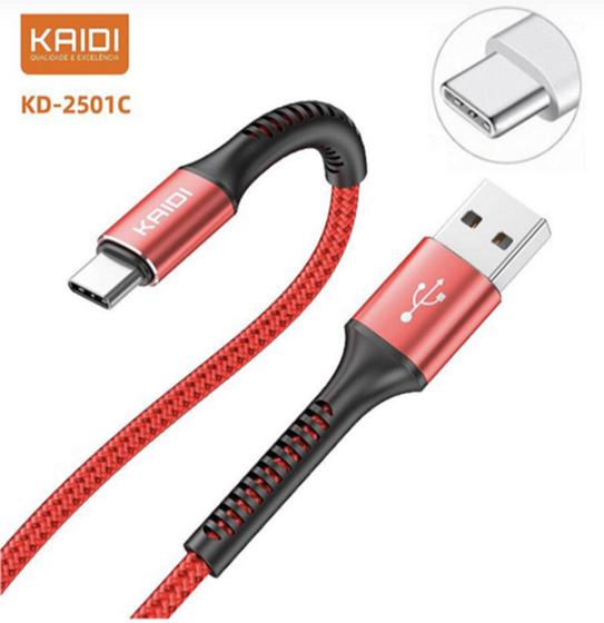 Imagem de Cabo usb tipo-c kaidi kd-2501c 3a 1m reforçado