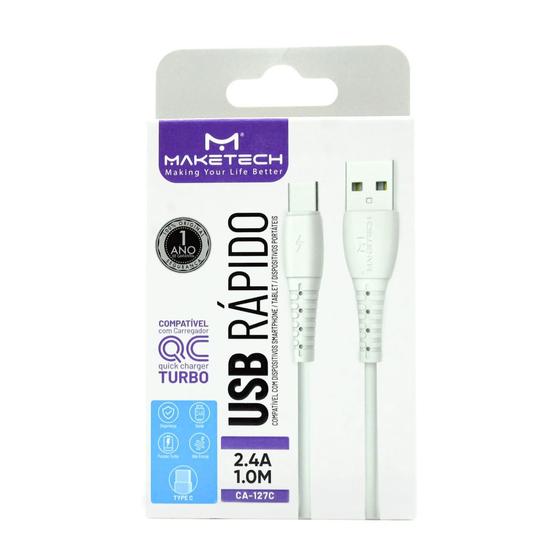 Imagem de Cabo USB Tipo C Maketech CA 127C Branco 2,4A 1 Metro