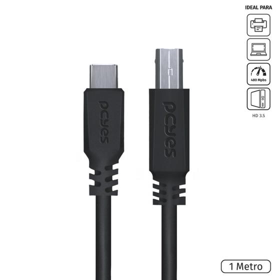 Imagem de Cabo Usb Tipo C Para Usb B 2.0 1m Preto - Pucbp-1