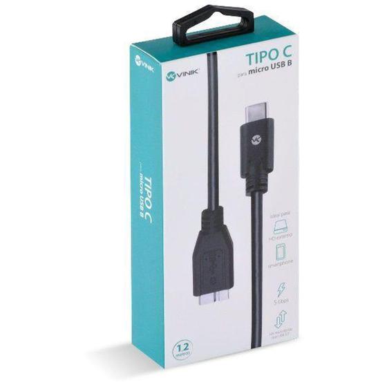 Imagem de Cabo USB Tipo C X Micro USB B V3.2 GEN1 5GBPS 1.2 Metros - C32MUB-12 Vinik 31449