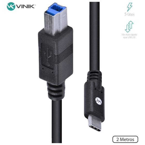 Cabo USB Tipo C X USB B para Impressora V3.2 GEN1 C32UBM-2 5GBPS 2 Metros Menor preço em Cabo USB Tipo C X USB B para Impressora V3.2 GEN1 C32UBM-2 5GBPS 2 Metros