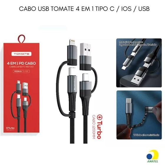 Imagem de Cabo usb tomate 4 em 1 tipo c / ios / usbtc302