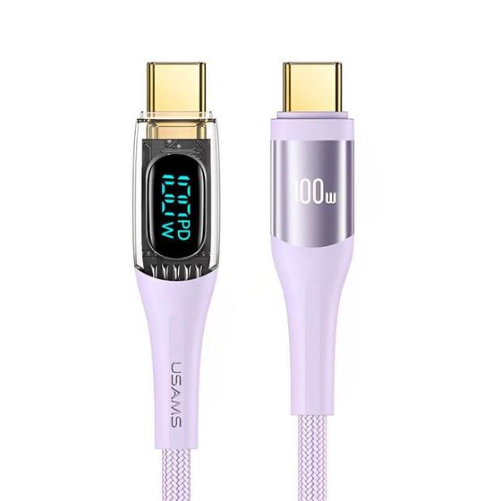 Imagem de Cabo USB Usams Macho/Macho USB Tipo-C Carregamento Rápido PD 100W 1.2M Púrpura - 6562