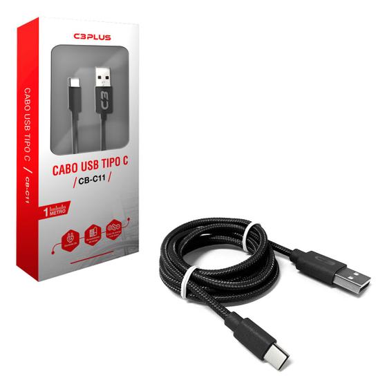 Imagem de Cabo USB-USB C C3Plus CB-C11BK, Preto, 1m, 2A