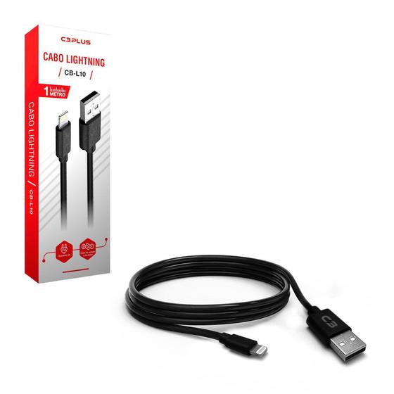 Imagem de Cabo USB-USB Lightning C3Plus CB-L10BK, Preto, 1m, 2A