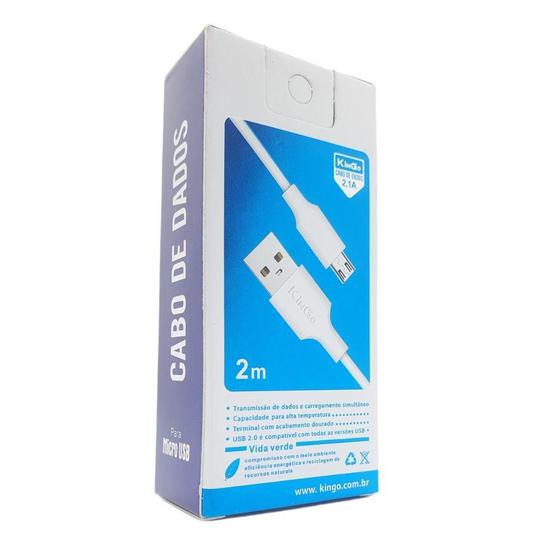 Imagem de Cabo Usb V8 Kingo Branco 2 Metros 2.1A Para Galaxy A10S