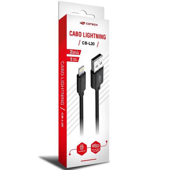 Imagem de Cabo USB X Lightning 2M 2A CB-L20BK Preto C3 TECH