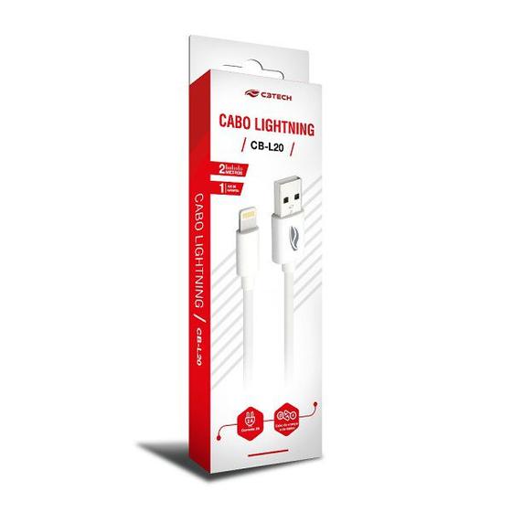 Imagem de Cabo USB X Lightning 2M 2A CB-L20WH Branco C3 TECH
