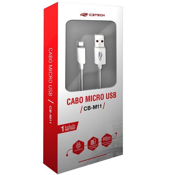 Imagem de Cabo USB X Micro USB 1M 2A CB-M11WH Branco C3 TECH