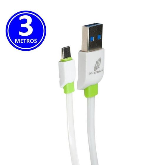 Imagem de Cabo Usb X Tipo C Flat 3.0 3m Branco X-Cell - BAZZI COMPANY COM