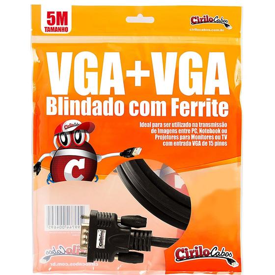 Imagem de Cabo VGA Blindado com Ferrite - 5 Metros - Cirilo Cabos