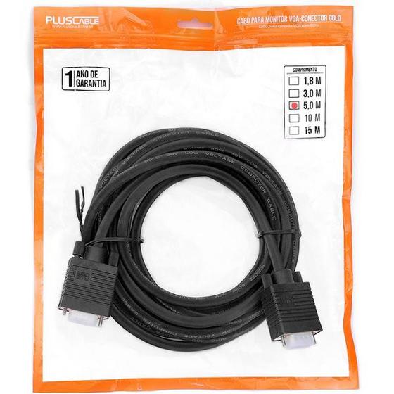 Imagem de Cabo VGA para Monitor PLUS Cable PC-MON5002 Conector Ouro 5 Metros