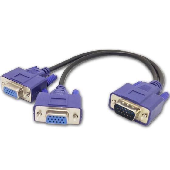 Imagem de Cabo y duplicador de imagem vga 1 macho p/ 2 fêmea vga - 5+