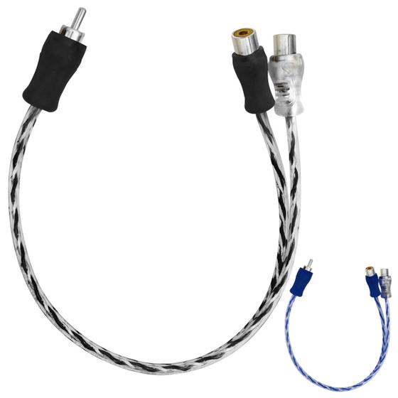 Imagem de Cabo Y RCA Injetado 1 Machos 2 Fêmea 4mm 30cm Azul ou Preto Revestimento Borracha Ponta Blindada Azu