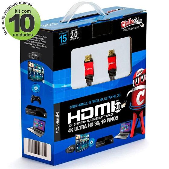 Imagem de Cabos Hdmi 2.0 4K - 15 Mt Kit Com 10