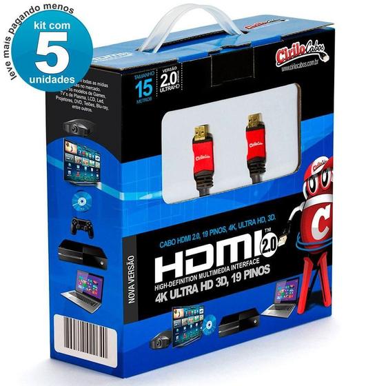 Imagem de Cabos Hdmi 2.0 4K - 15 Mt Kit Com 5