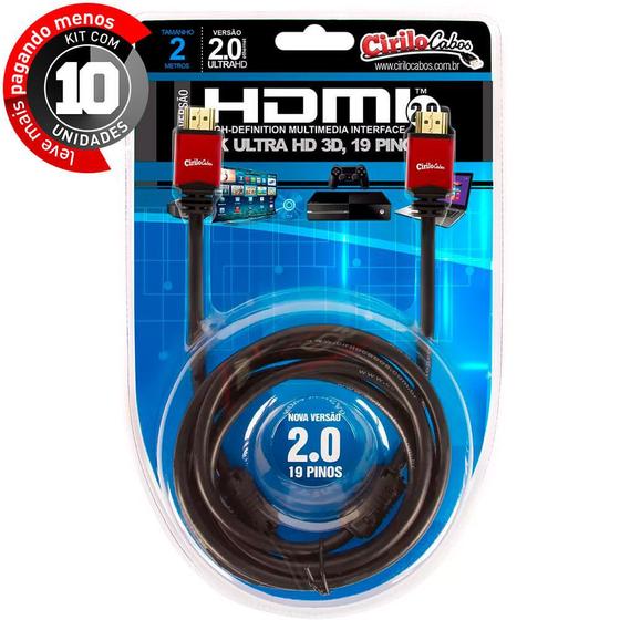 Imagem de Cabos HDMI 2.0 4K - 2 Metros Kit com 10