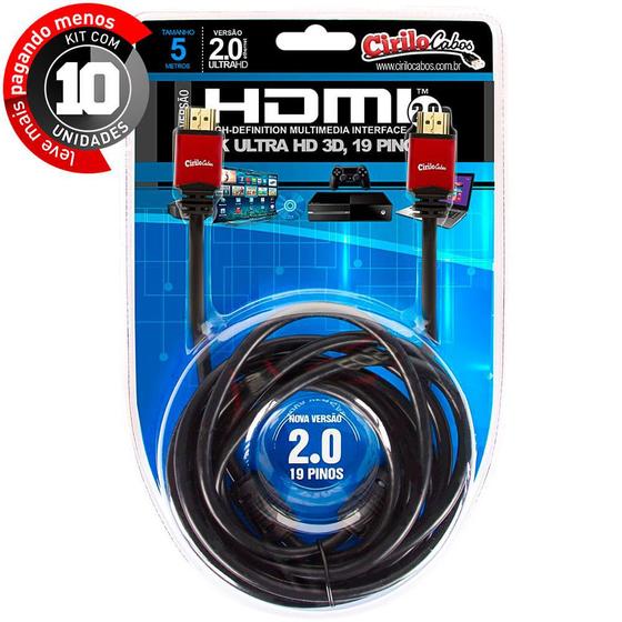 Imagem de Cabos HDMI 2.0 4K - 5 Metros Kit com 10