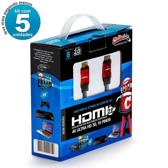 Imagem de Cabos Hdmi 2.0 4K - 8 Mt Kit Com 5