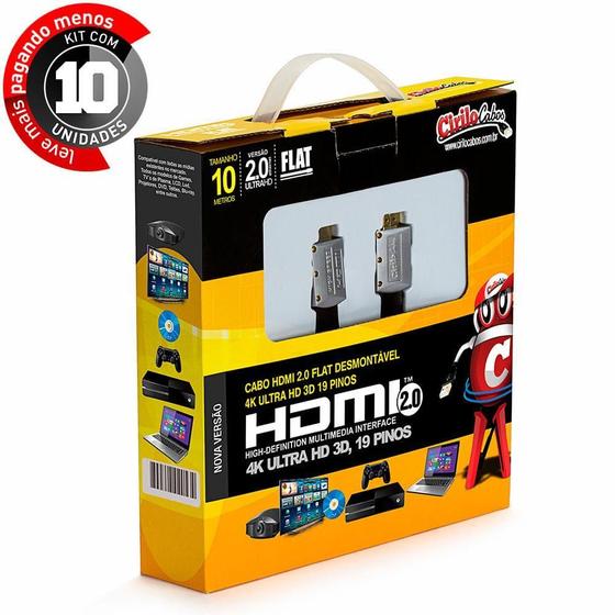 Imagem de Cabos Hdmi 2.0 Flat Desmontável - 10 Mts Kit Com 10
