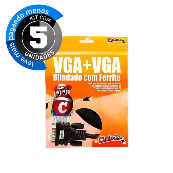 Imagem de Cabos Vga Blindado - 1 Metros Cirilo Cabos - Kit Com 5