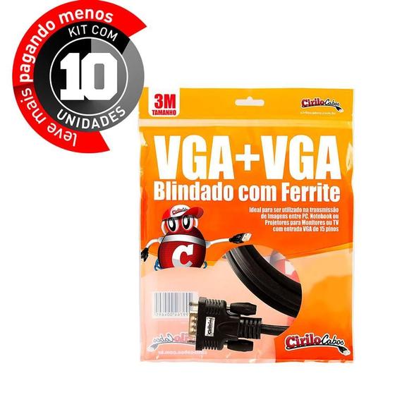 Imagem de Cabos Vga Blindado - 10 Metros - Kit Com 10