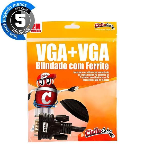 Imagem de Cabos Vga Blindado - 2 Metros - Kit Com 5