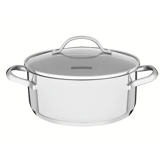 Caçarola Rasa Tramontina Una em Aço Inox com Fundo Triplo e Tampa de Vidro 20 cm 2,9 L 62283200 Menor preço em Caçarola Rasa Tramontina Una em Aço Inox com Fundo Triplo e Tampa de Vidro 20 cm 2,9 L 62283200