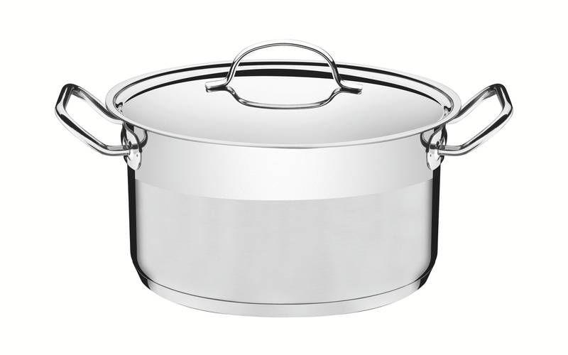 Imagem de Caçarola tramontina professional funda em aço inox fundo triplo com tampa plana detalhe satinado 24 cm 6.1 l