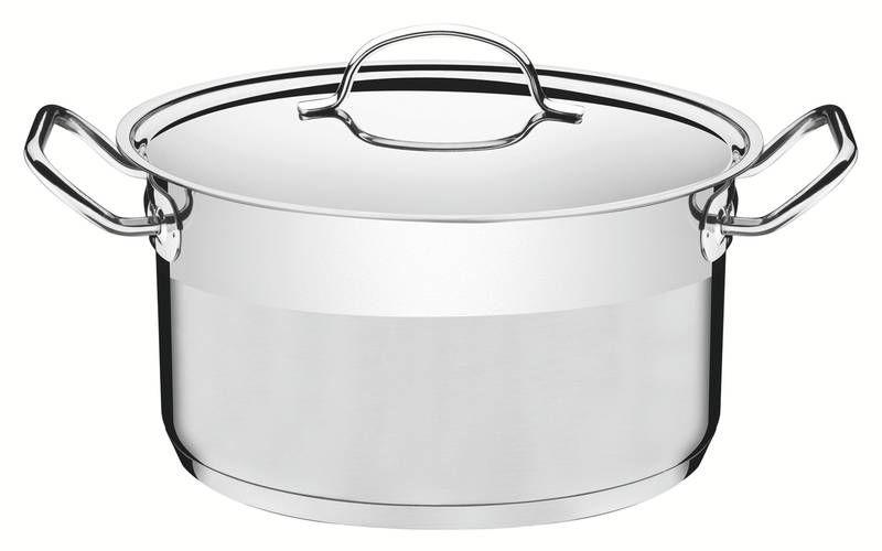 Imagem de Caçarola tramontina professional funda em aço inox fundo triplo com tampa plana detalhe satinado 28 cm 8.4 l