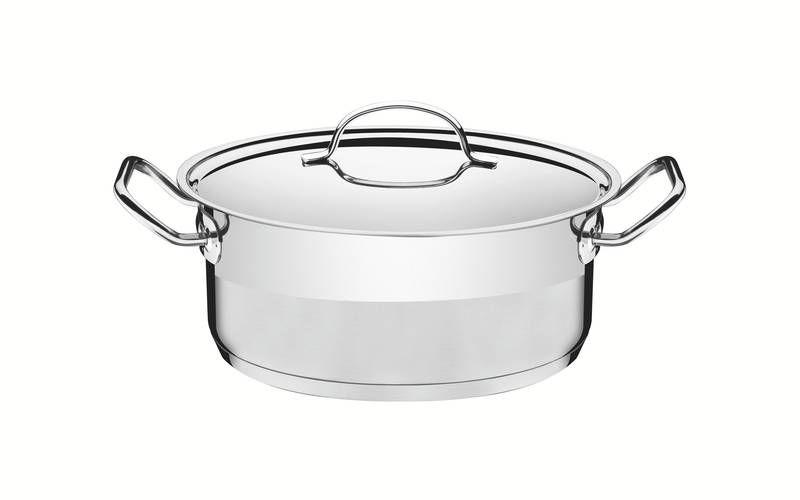 Imagem de Caçarola tramontina professional rasa em aço inox fundo triplo com tampa plana detalhe satinado 20 cm 2,9 l