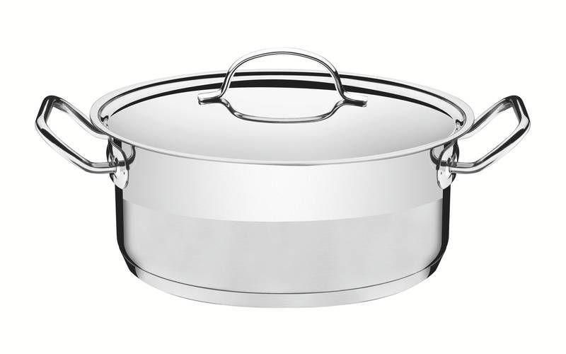 Imagem de Caçarola tramontina professional rasa em aço inox fundo triplo com tampa plana detalhe satinado 24 cm 4,7 l