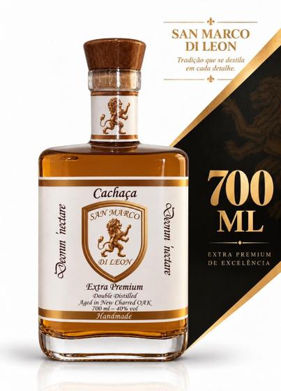 Cachaça Extra Premium San Marco Di Leon Edição EssencialDestilação DuplaEnvelhec. Barril Carvalho Tosta MédiaSabor suave Amadeirado700 ml 40 vol.