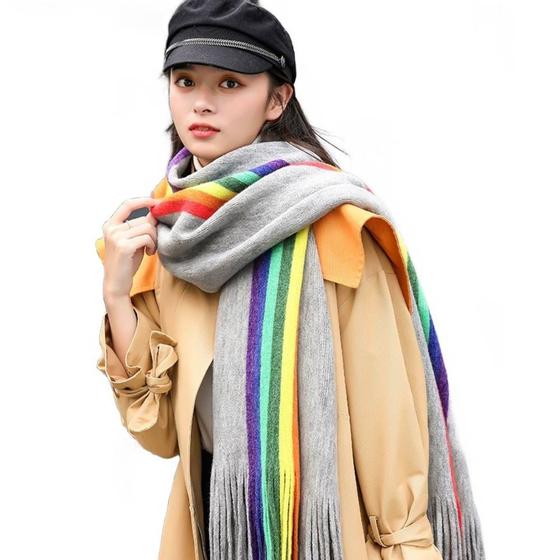 Imagem de Cachecol Dupla Face Arco-Íris - Imitação Cashmere