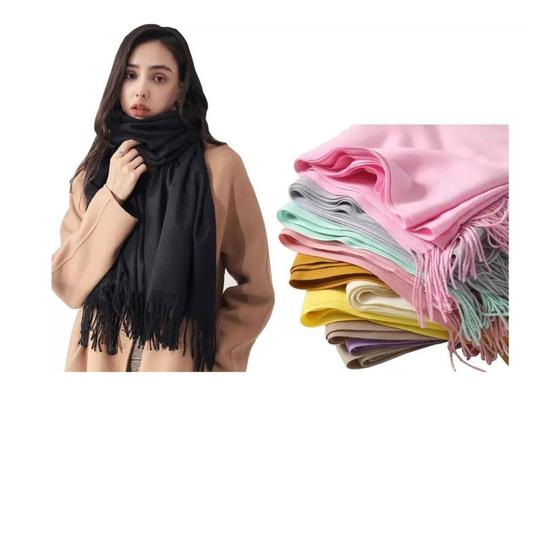 Imagem de Cachecol Echarpe Pashmina Lenço Xale Manta Lisa Moda