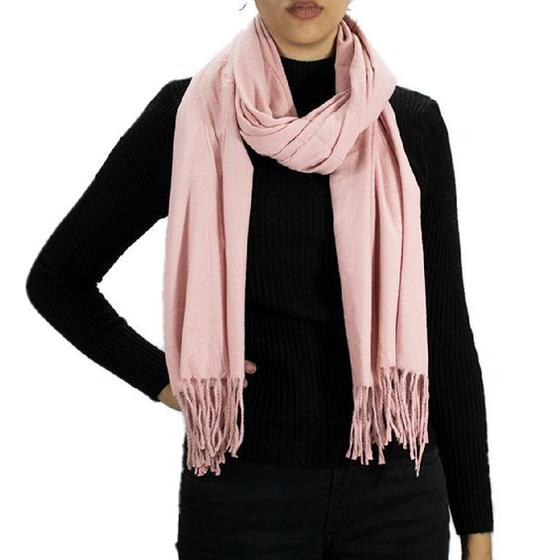 Imagem de Cachecol Echarpe Pashmina Xale Longo Frio Charme Rosa Claro