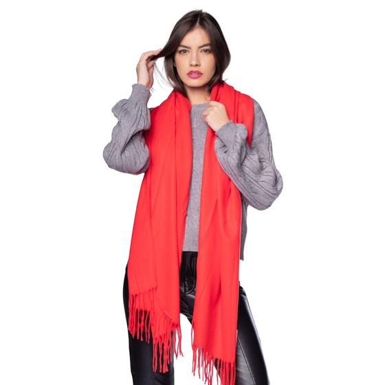 Imagem de Cachecol Feminino Pashmina Liso com Franjas Vermelho